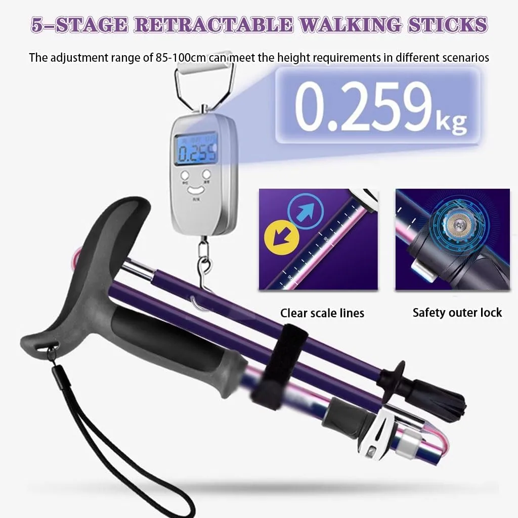 Foldable Walking Sticks for Seniors, Shock Absorbing Trekking Poles, with Wrist Strap   Locking System, Durable Carbon Fiber Pole Body