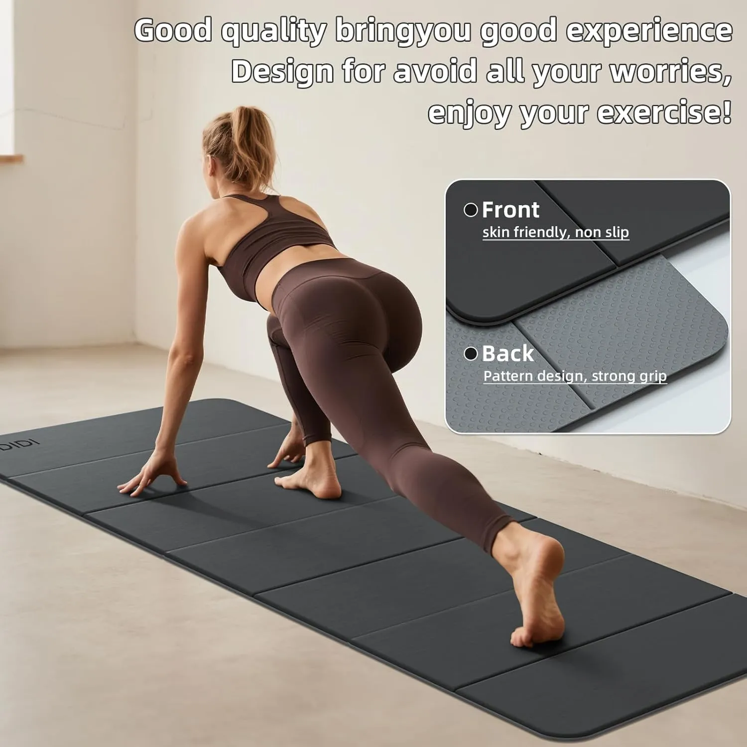 Foldable Yoga Mat Extra Thick 0.32 Inches Eco-Friendly POE Material, Non-Slip Design Fitness Mats, Multi-Purpose Workout Mats For Studio or Home Use (71 x 24 x 0.32 inches）