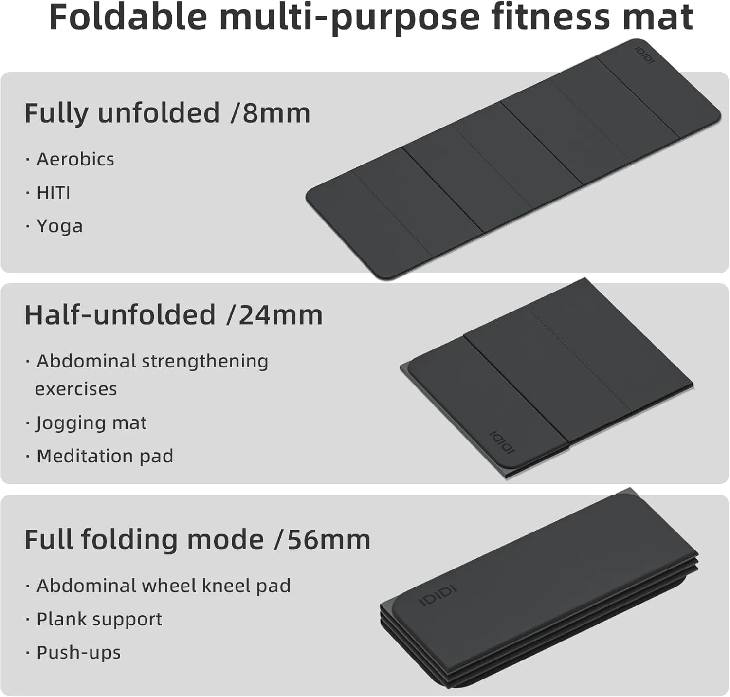 Foldable Yoga Mat Extra Thick 0.32 Inches Eco-Friendly POE Material, Non-Slip Design Fitness Mats, Multi-Purpose Workout Mats For Studio or Home Use (71 x 24 x 0.32 inches）