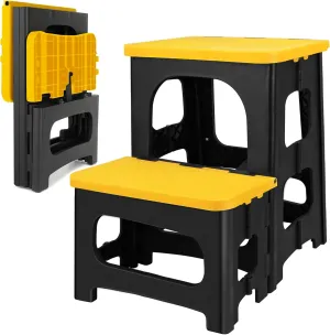 Folding 2-Step Stool, Non-Slip Portable Footstool 8" & 17" Dual Heights, Holds 250 lbs, Portable Footstool for Kitchen Home Toilet Bedroom Office Bathroom RV(Yellow)