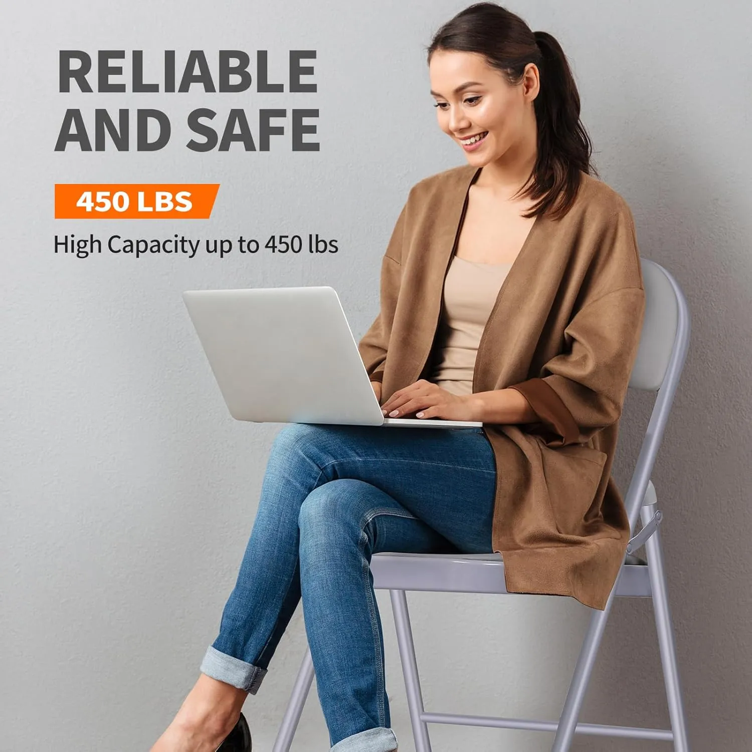 Folding Chairs with Padded Seats - 6 Pack Padded Folding Chair with Steel Frame for Home and Office, Indoor and Outdoor Events, 450 Pound Capacity (Grey, Set of 6)