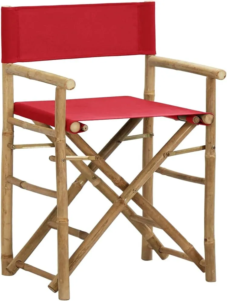 Folding Director's Chairs 2 Pack Red Bamboo Outdoor Chairs with Polyester Fabric, Portable Patio Furniture for Camping Beach Garden Lounge