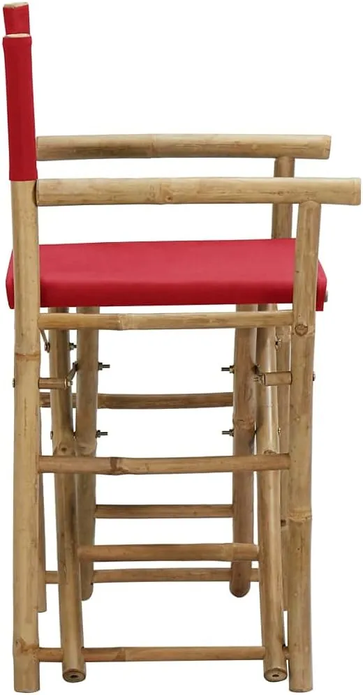 Folding Director's Chairs 2 Pack Red Bamboo Outdoor Chairs with Polyester Fabric, Portable Patio Furniture for Camping Beach Garden Lounge