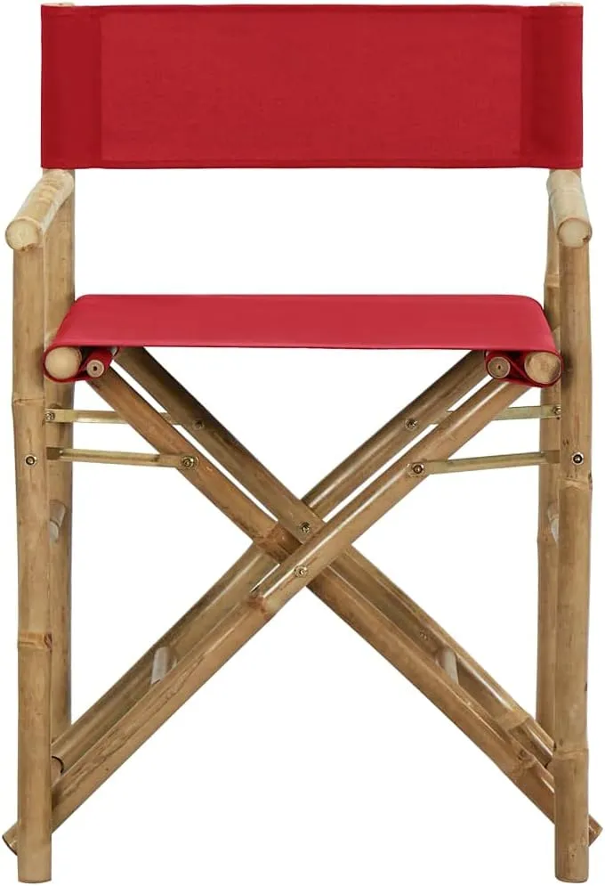 Folding Director's Chairs 2 Pack Red Bamboo Outdoor Chairs with Polyester Fabric, Portable Patio Furniture for Camping Beach Garden Lounge