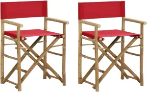 Folding Director's Chairs 2 Pack Red Bamboo Outdoor Chairs with Polyester Fabric, Portable Patio Furniture for Camping Beach Garden Lounge