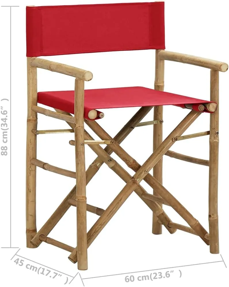 Folding Director's Chairs 2 Pack Red Bamboo Outdoor Chairs with Polyester Fabric, Portable Patio Furniture for Camping Beach Garden Lounge