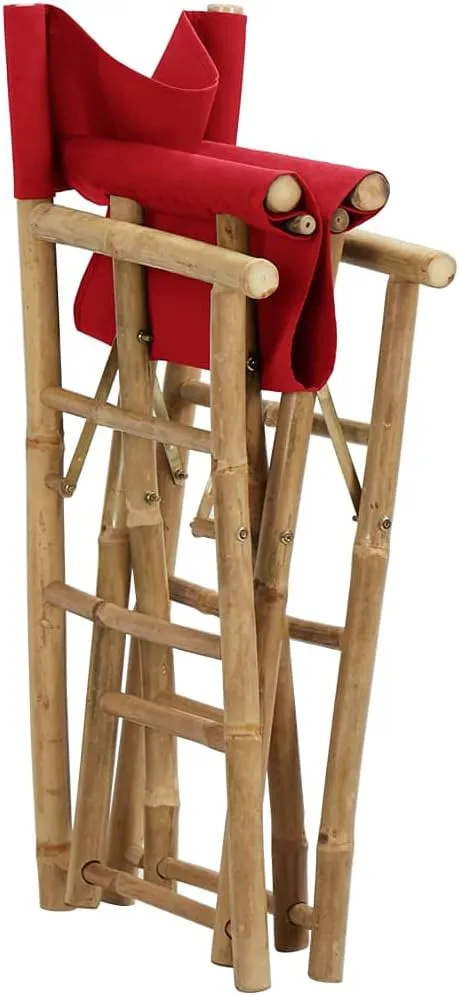Folding Director's Chairs 2 Pack Red Bamboo Outdoor Chairs with Polyester Fabric, Portable Patio Furniture for Camping Beach Garden Lounge