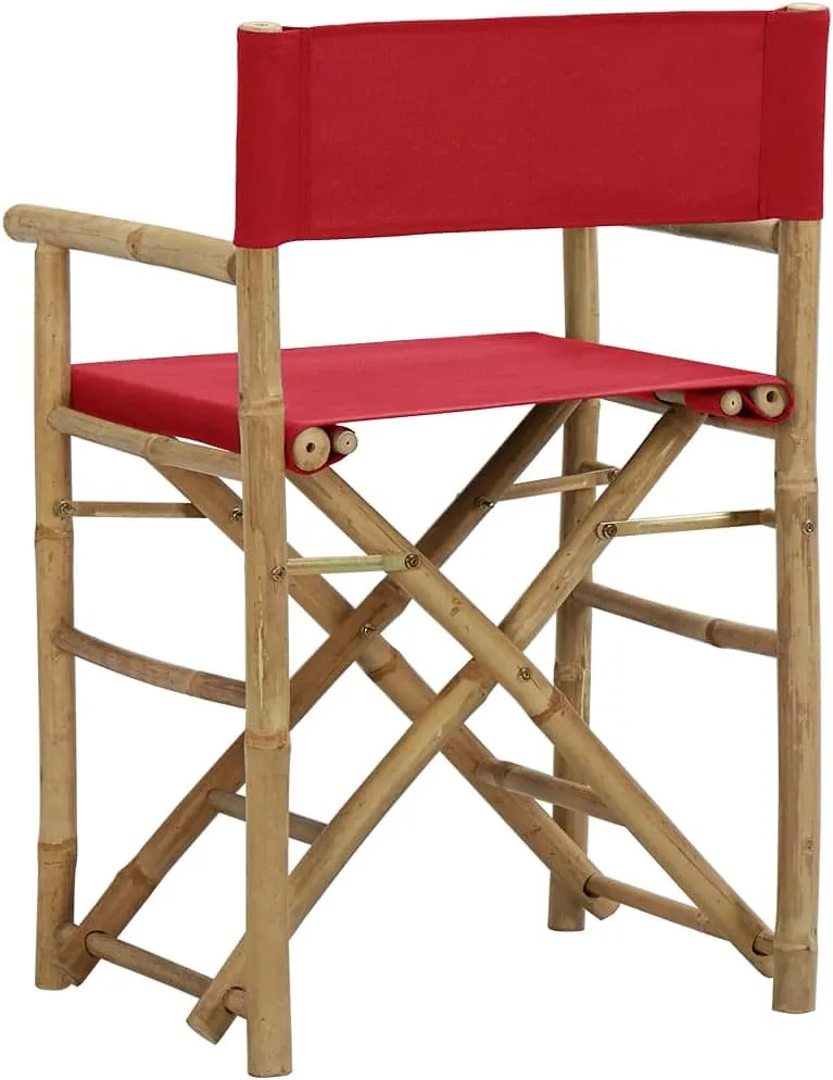 Folding Director's Chairs 2 Pack Red Bamboo Outdoor Chairs with Polyester Fabric, Portable Patio Furniture for Camping Beach Garden Lounge