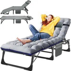 Folding Outdoor Chaise Lounge Chair, 5-Position Reclining Patio Chairs for Sun Tanning, Portable Sleeping Camping Cot for Adult, Sleeping Chair Perfect for Pool Beach Patio Lawn Sunbathing
