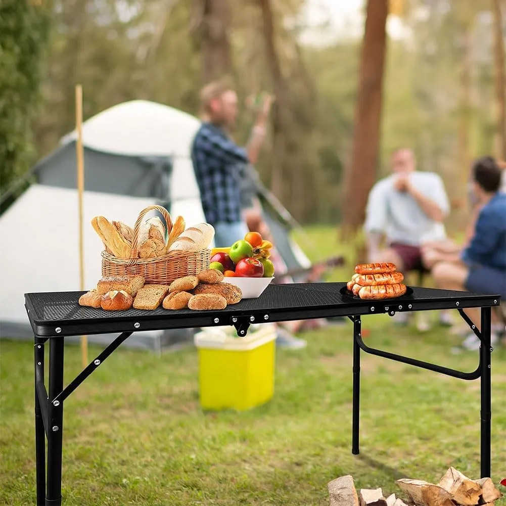 Folding Picnic Table for Grill, 35.42”x 23.62“ x26.37“ Outdoor Camping Table with Portable Mesh Bag, Lightweight Height Adjustable Cooking Table for Garden, Patio, Dining, BBQ, Party, Market