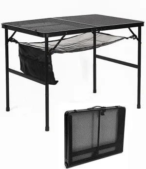 Folding Picnic Table for Grill, 35.42”x 23.62“ x26.37“ Outdoor Camping Table with Portable Mesh Bag, Lightweight Height Adjustable Cooking Table for Garden, Patio, Dining, BBQ, Party, Market