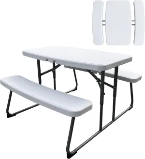 Folding Picnic Table with Benches, Outdoor Picnic Table HDPE Tabletop & Steel Frame, Ideal for Yard Patio Lawn Party, White