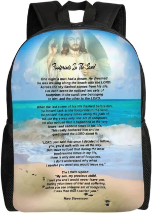 Footprints In The Sand Backpack – Water-Resistant Laptop Bag, 15" Compartment, Lightweight Unisex Daypack For Work & Travel