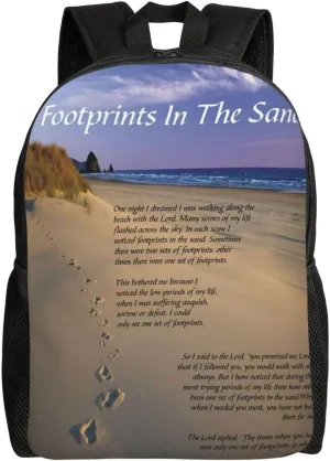 Footprints In The Sand Poem Backpack – Water-Resistant Laptop Bag, 15" Compartment, Lightweight Unisex Daypack For Work & Travel