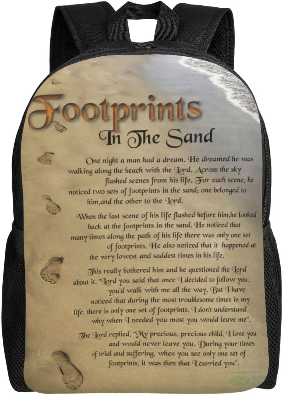 Footprints In The Sand Poem Backpack – Water-Resistant Laptop Bag, 15" Compartment, Lightweight Unisex Daypack For Work & Travel