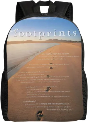 Footprints In The Sand Poem Backpack – Water-Resistant Laptop Bag, 15" Compartment, Lightweight Unisex Daypack For Work & Travel