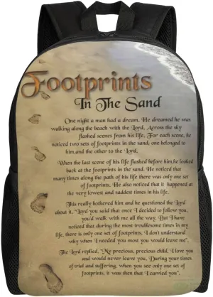 Footprints In The Sand Poem Backpack – Water-Resistant Laptop Bag, 15" Compartment, Lightweight Unisex Daypack For Work & Travel