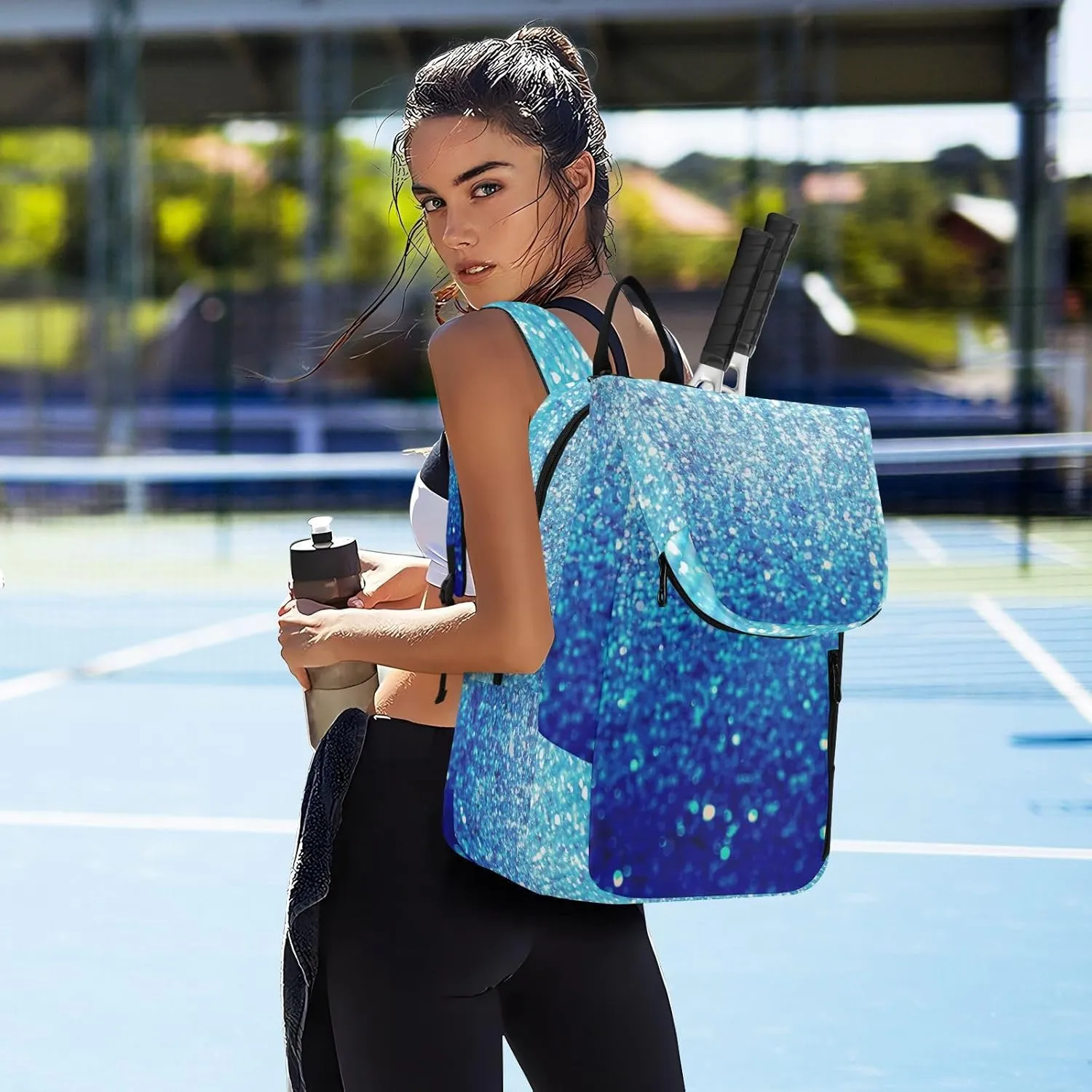 GAIGEO Blue Pink Gradient Pickleball Backpack, Multiple Storage Compartments Pickleball Bags, Foldable Racket Pocket