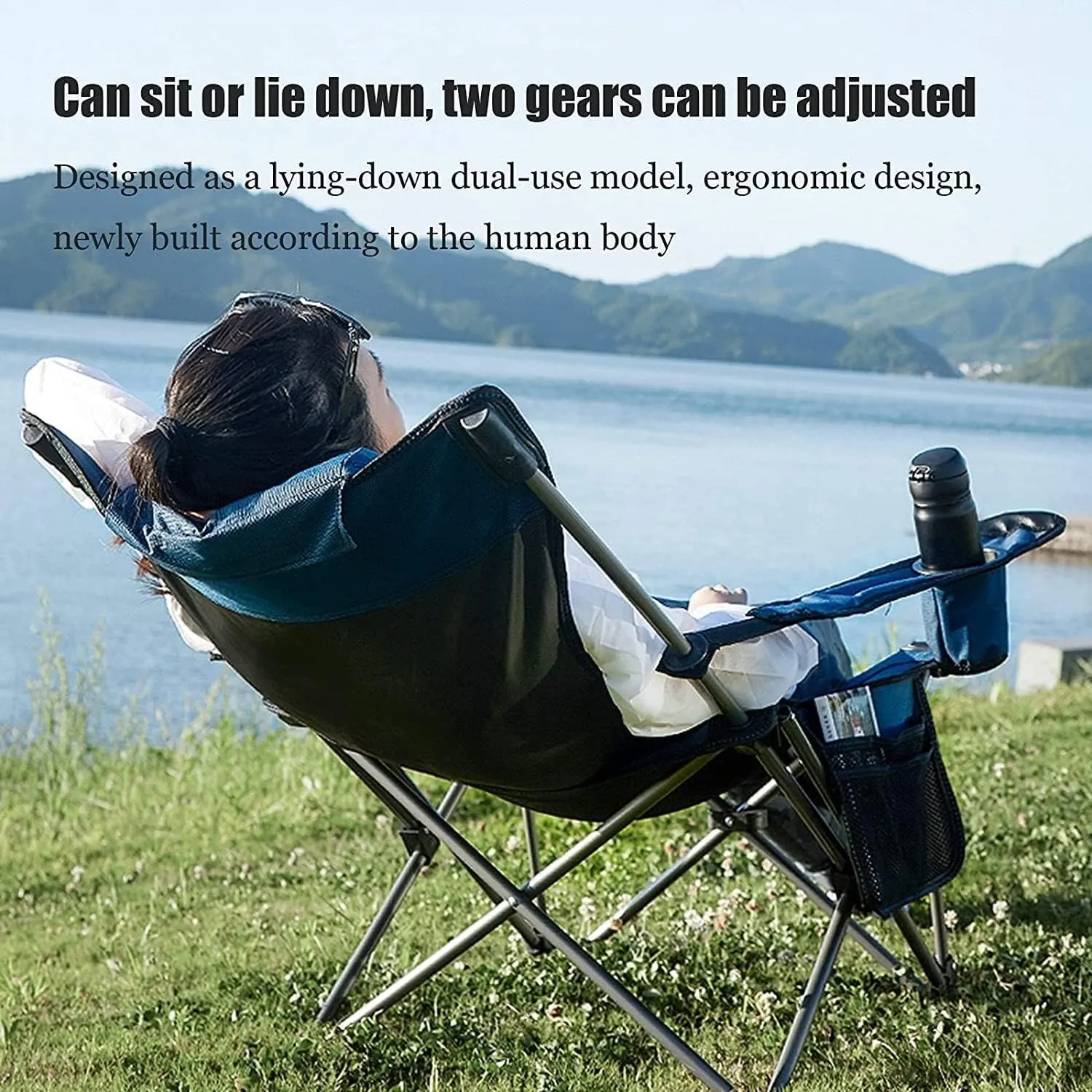 Gaming chair , Camping Chairs Outdoor Furniture Beach Chairs Outdoor Folding Chair Portable Lawn Folding Seat Armchair With Cup Holder Pillow And Carry Bag Leisure Recliner Stool Folding Chairs Patio
