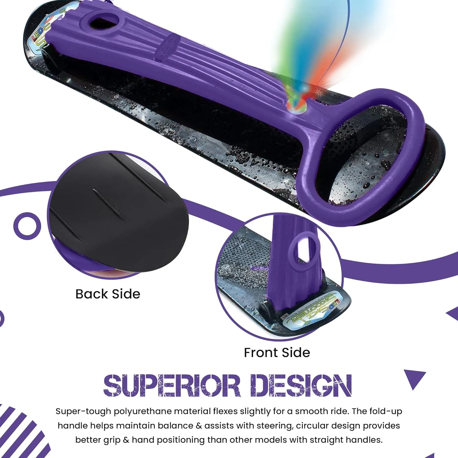 Geospace Winter Fun Ski Skate, Foldable Snow Scooter, Ski Skooter, Snow Sled, and Kids Snowboard with LED Light – Multi-Purpose Portable Sandboard, Snow Skate, and Kids/Teenager Sled for All Ages