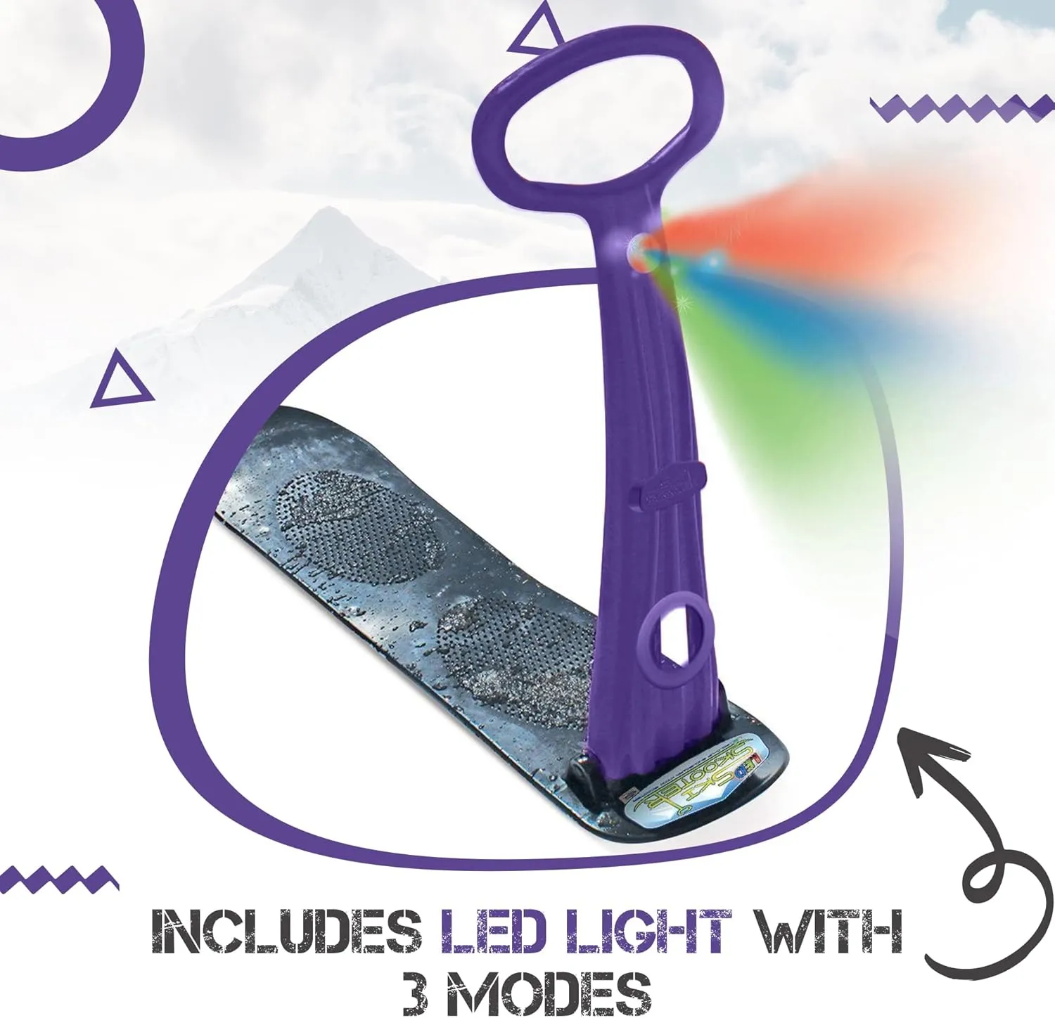 Geospace Winter Fun Ski Skate, Foldable Snow Scooter, Ski Skooter, Snow Sled, and Kids Snowboard with LED Light – Multi-Purpose Portable Sandboard, Snow Skate, and Kids/Teenager Sled for All Ages