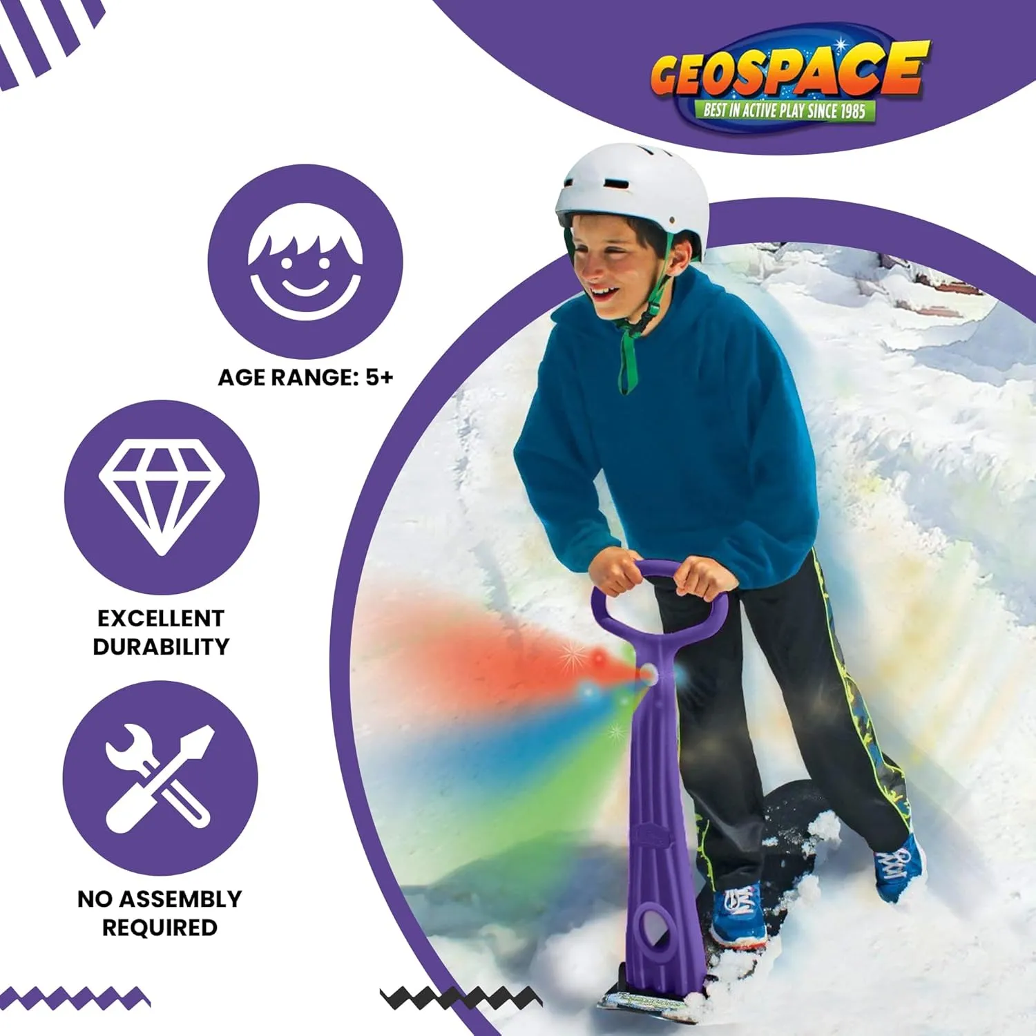 Geospace Winter Fun Ski Skate, Foldable Snow Scooter, Ski Skooter, Snow Sled, and Kids Snowboard with LED Light – Multi-Purpose Portable Sandboard, Snow Skate, and Kids/Teenager Sled for All Ages