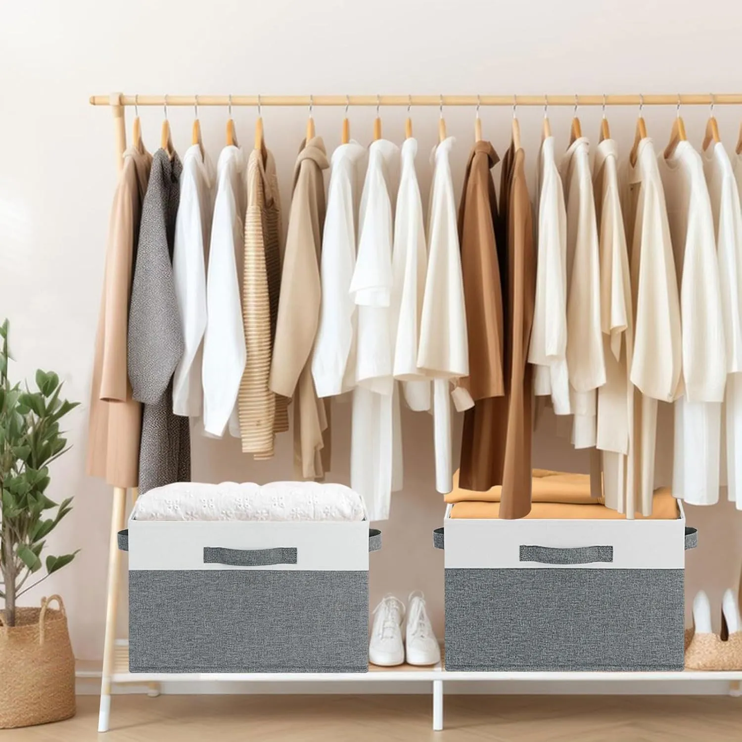 GhvyenntteS Large Fabric Storage Bins with 3 Handles, 15x11x9.6 Inch Storage Baskets for Shelves, Foldable Closet Storage Bins for Shelves, Closet Organizers and Storage Boxes 3 Pack