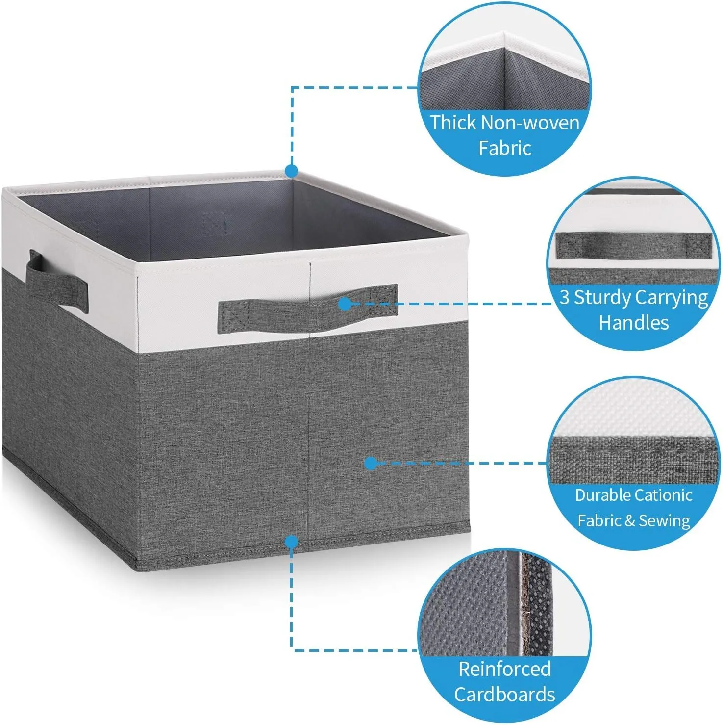 GhvyenntteS Large Fabric Storage Bins with 3 Handles, 15x11x9.6 Inch Storage Baskets for Shelves, Foldable Closet Storage Bins for Shelves, Closet Organizers and Storage Boxes 3 Pack