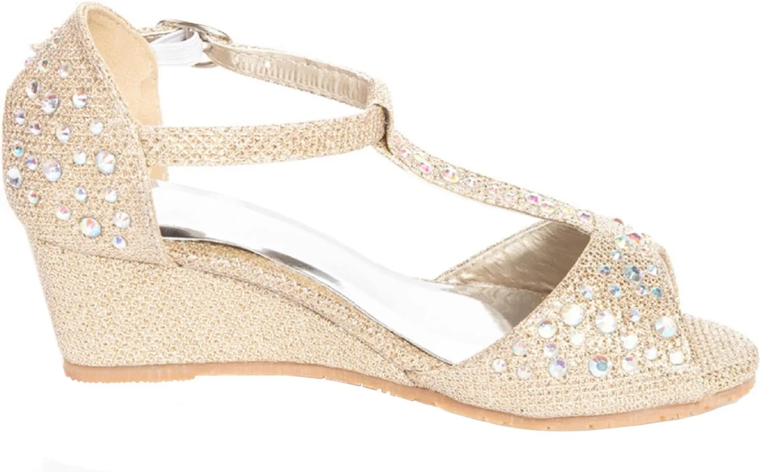 Girls Glitter and Rhinestone Open Toe Wedge Heel (Toddler/Little Girl)