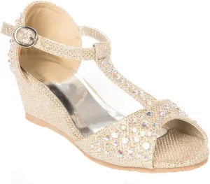 Girls Glitter and Rhinestone Open Toe Wedge Heel (Toddler/Little Girl)