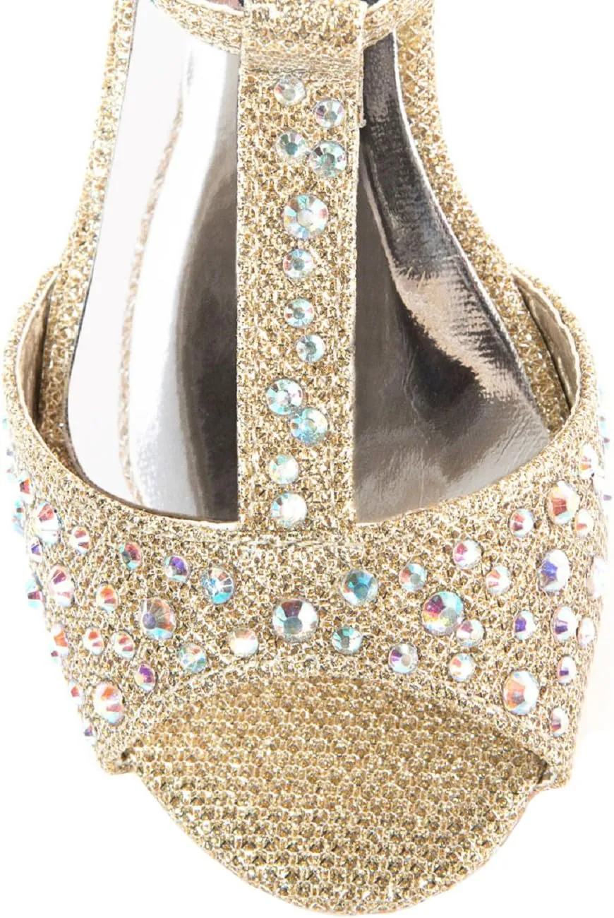 Girls Glitter and Rhinestone Open Toe Wedge Heel (Toddler/Little Girl)