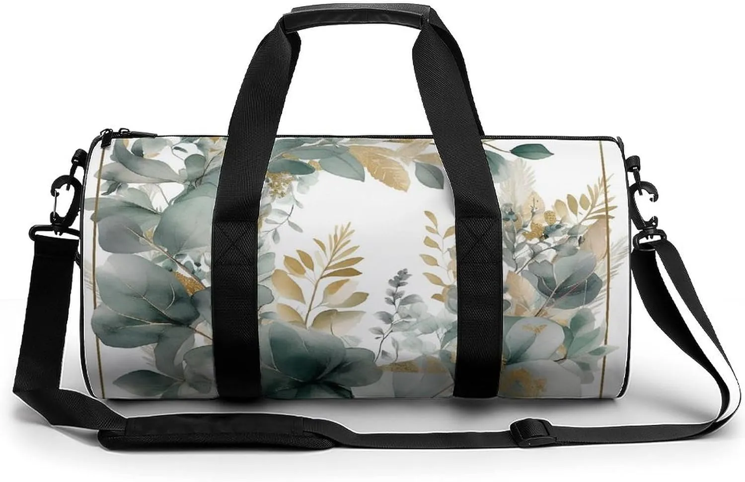 Gold And Green Leaves Gym Bag Small Travel Duffle Bag with Compartment Carry On Weekender Bag for Women Men