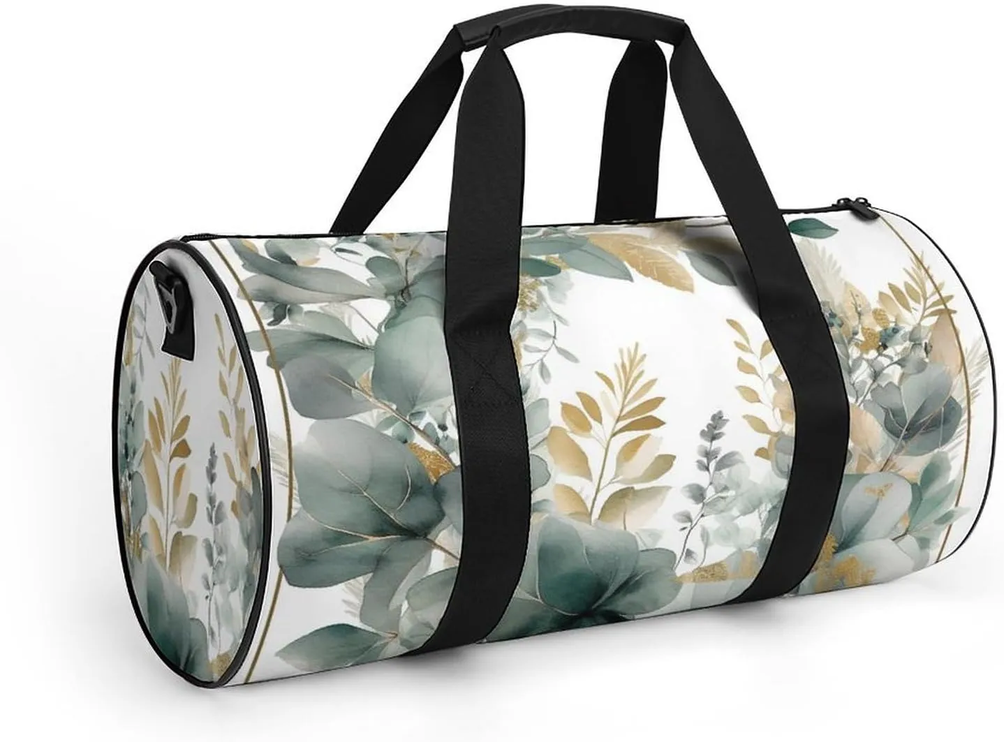 Gold And Green Leaves Gym Bag Small Travel Duffle Bag with Compartment Carry On Weekender Bag for Women Men