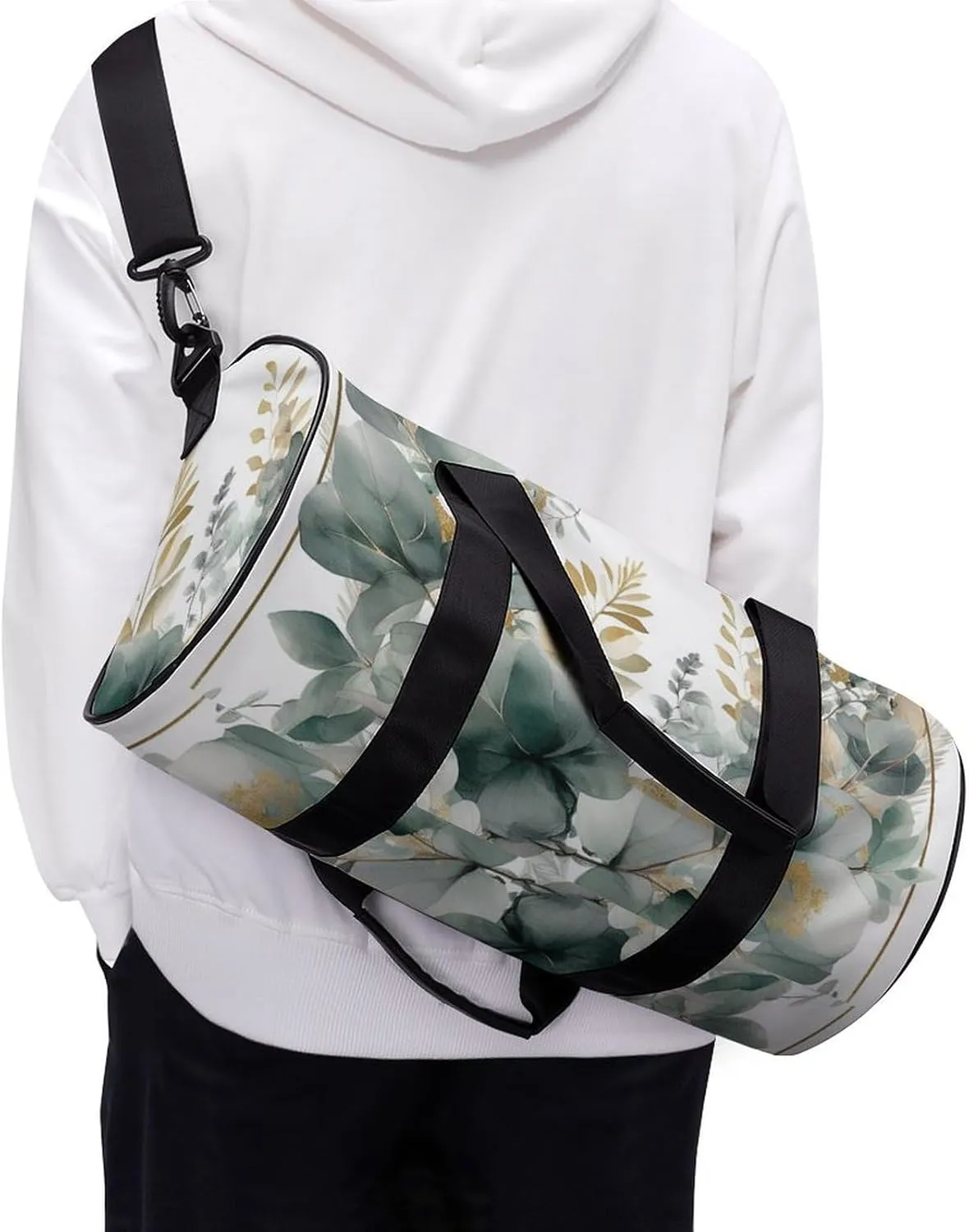 Gold And Green Leaves Gym Bag Small Travel Duffle Bag with Compartment Carry On Weekender Bag for Women Men