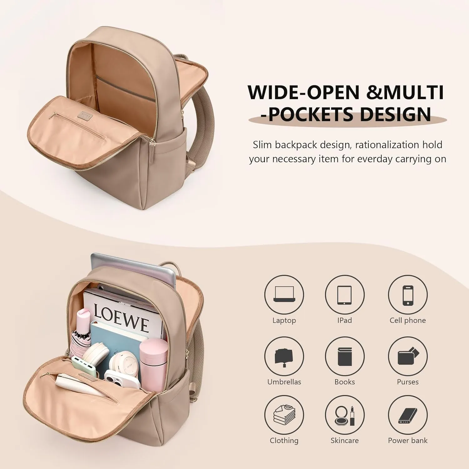 GOLF SUPAGS Women Laptop Backpack with Separate Laptop Compartment Fits 14 Inch Notebook Casual Daypack for Work Travel College Backpack Book Bags