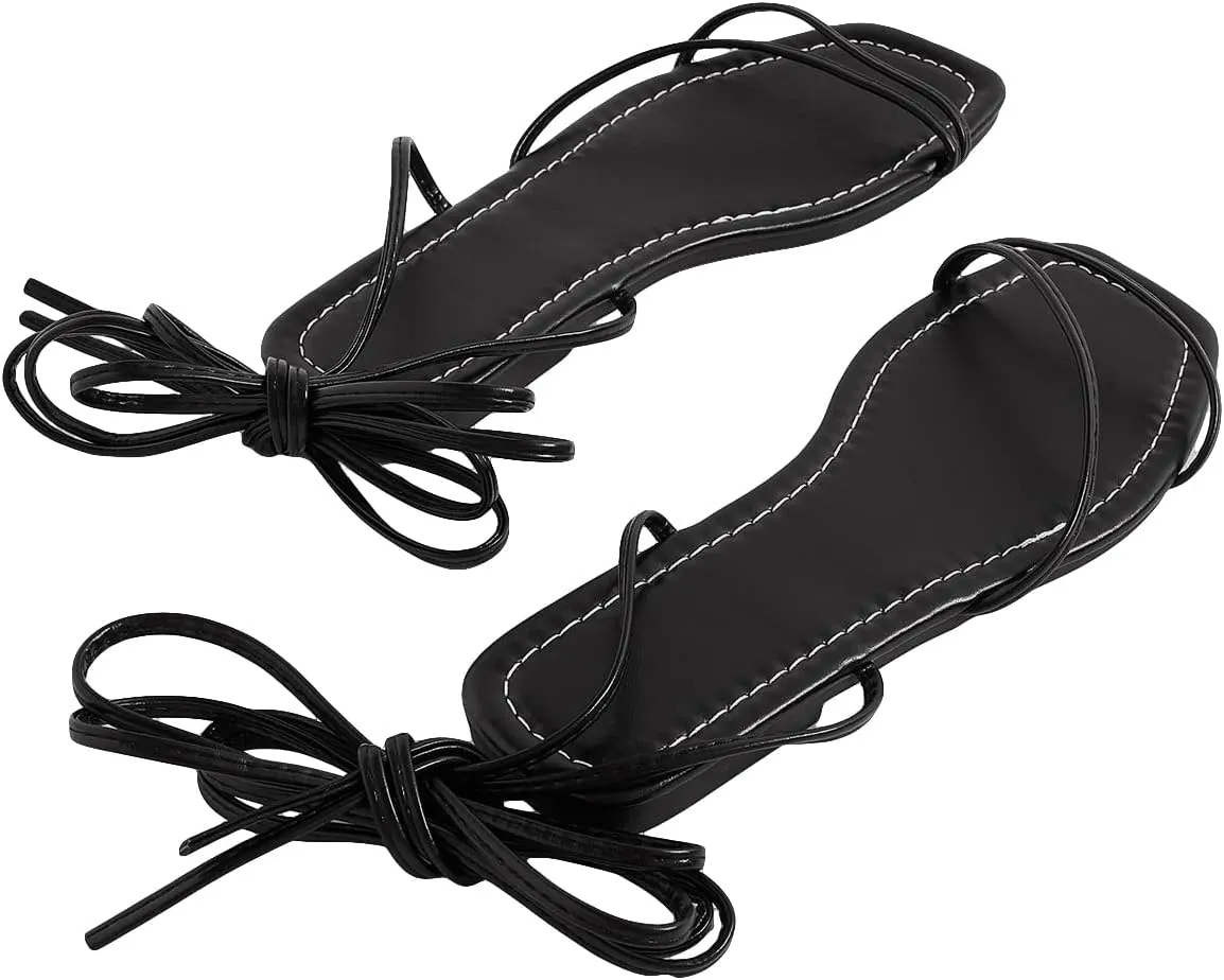 GORGLITTER Women's Lace Up Gladiator Sandals Trendy 2025 Criss Cross Strappy Sandals Cute Tie Up Flats