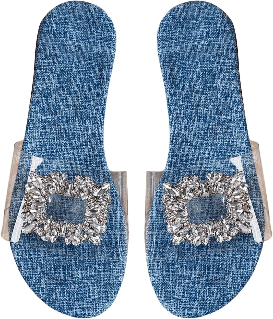 GORGLITTER Women's Rhinestone Clear Flat Sandals Dressy Cute Sparkly Summer Vacation Slide Shoes