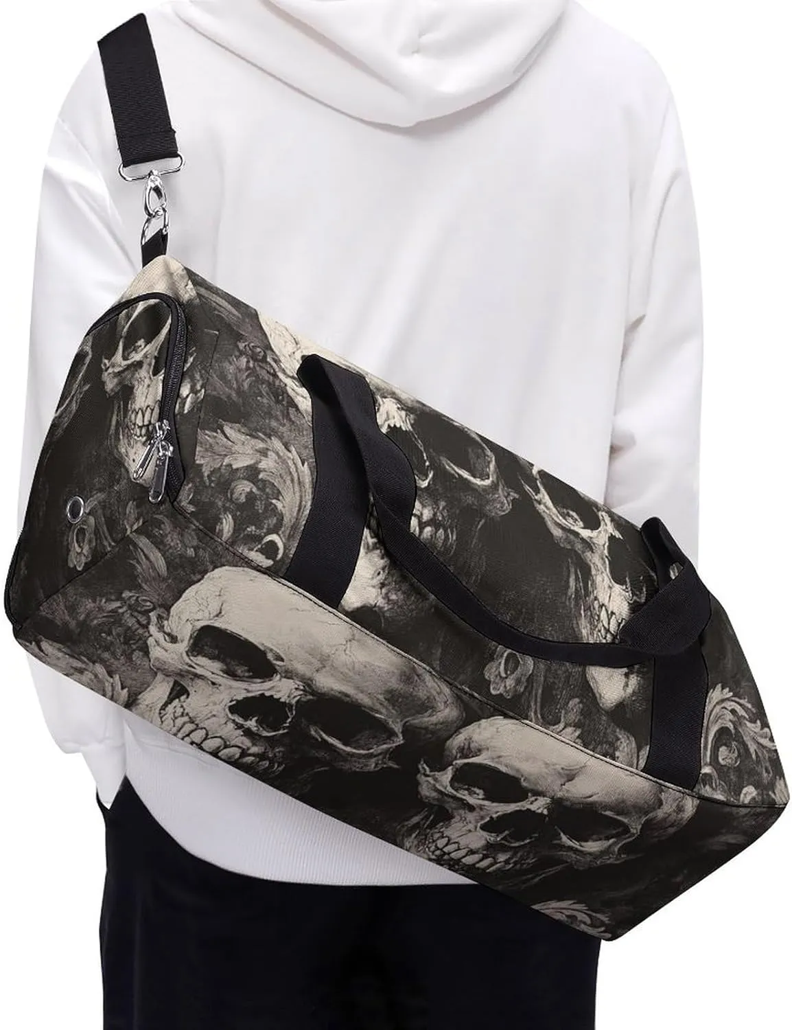 Gothic Skulls Fitness Large Gym Bag for Unisex with Shoe Compartment & Wet Pocket