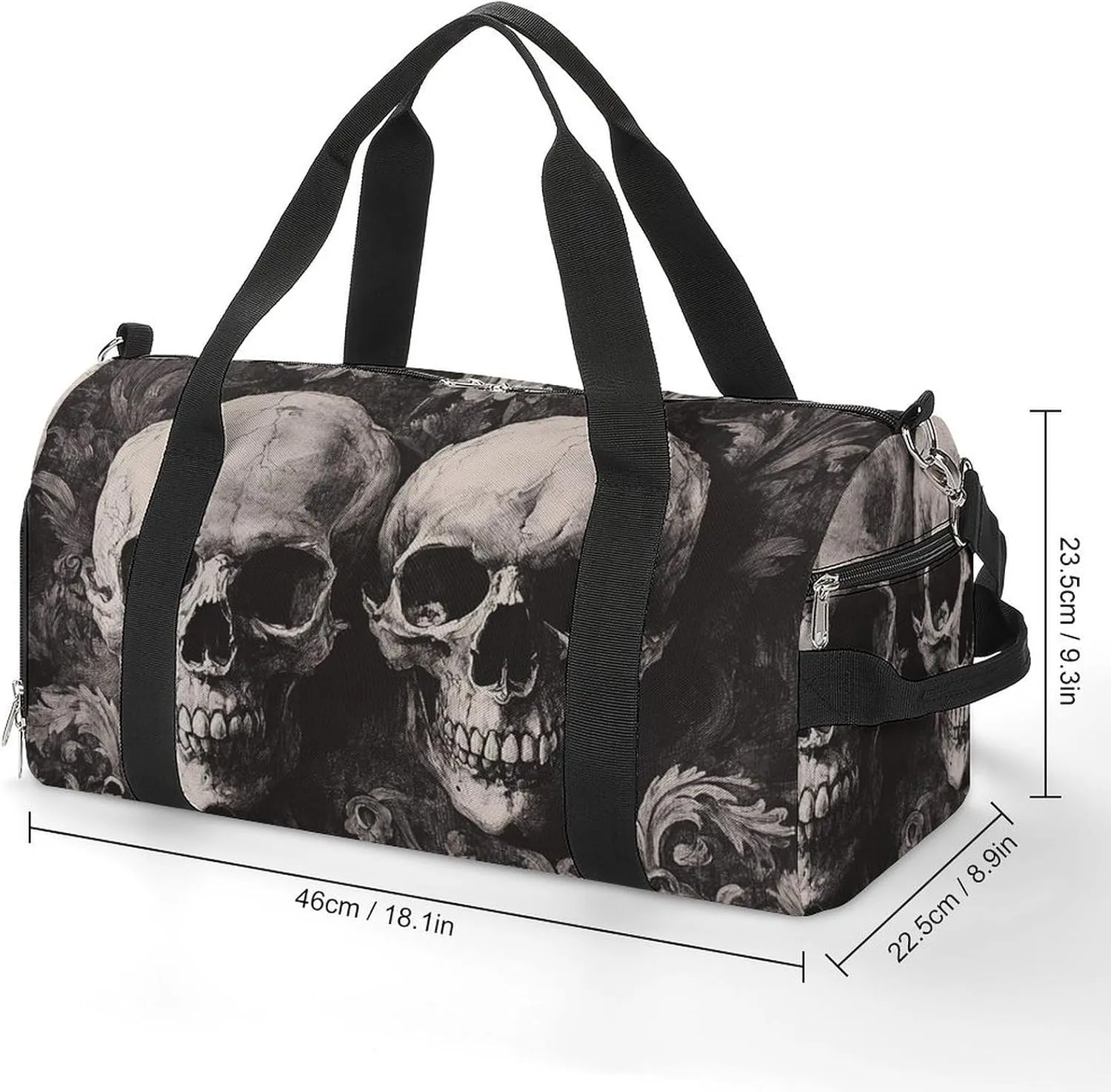 Gothic Skulls Fitness Large Gym Bag for Unisex with Shoe Compartment & Wet Pocket