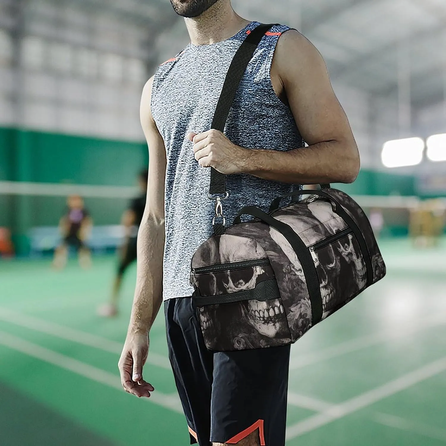 Gothic Skulls Fitness Large Gym Bag for Unisex with Shoe Compartment & Wet Pocket
