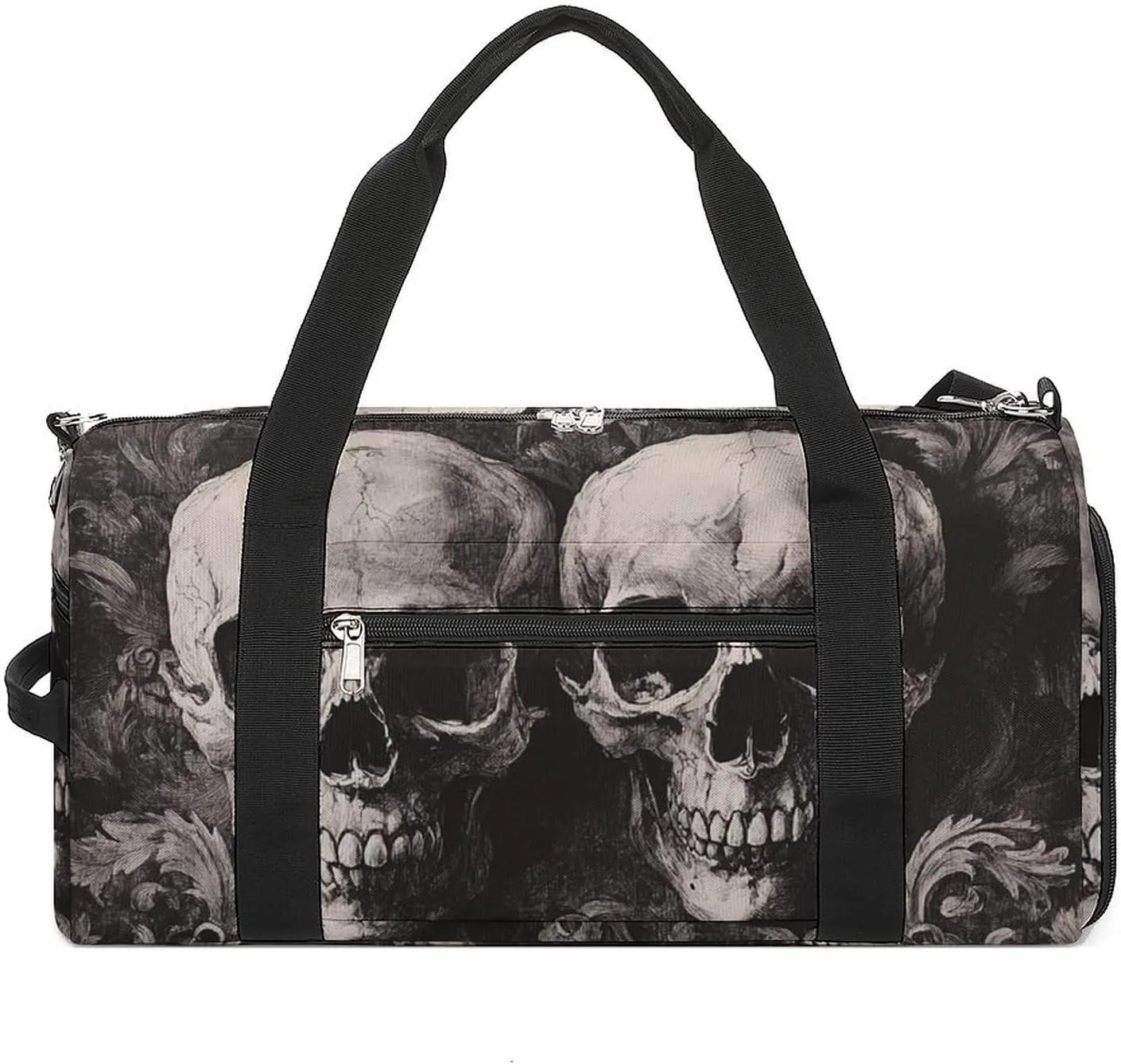 Gothic Skulls Fitness Large Gym Bag for Unisex with Shoe Compartment & Wet Pocket