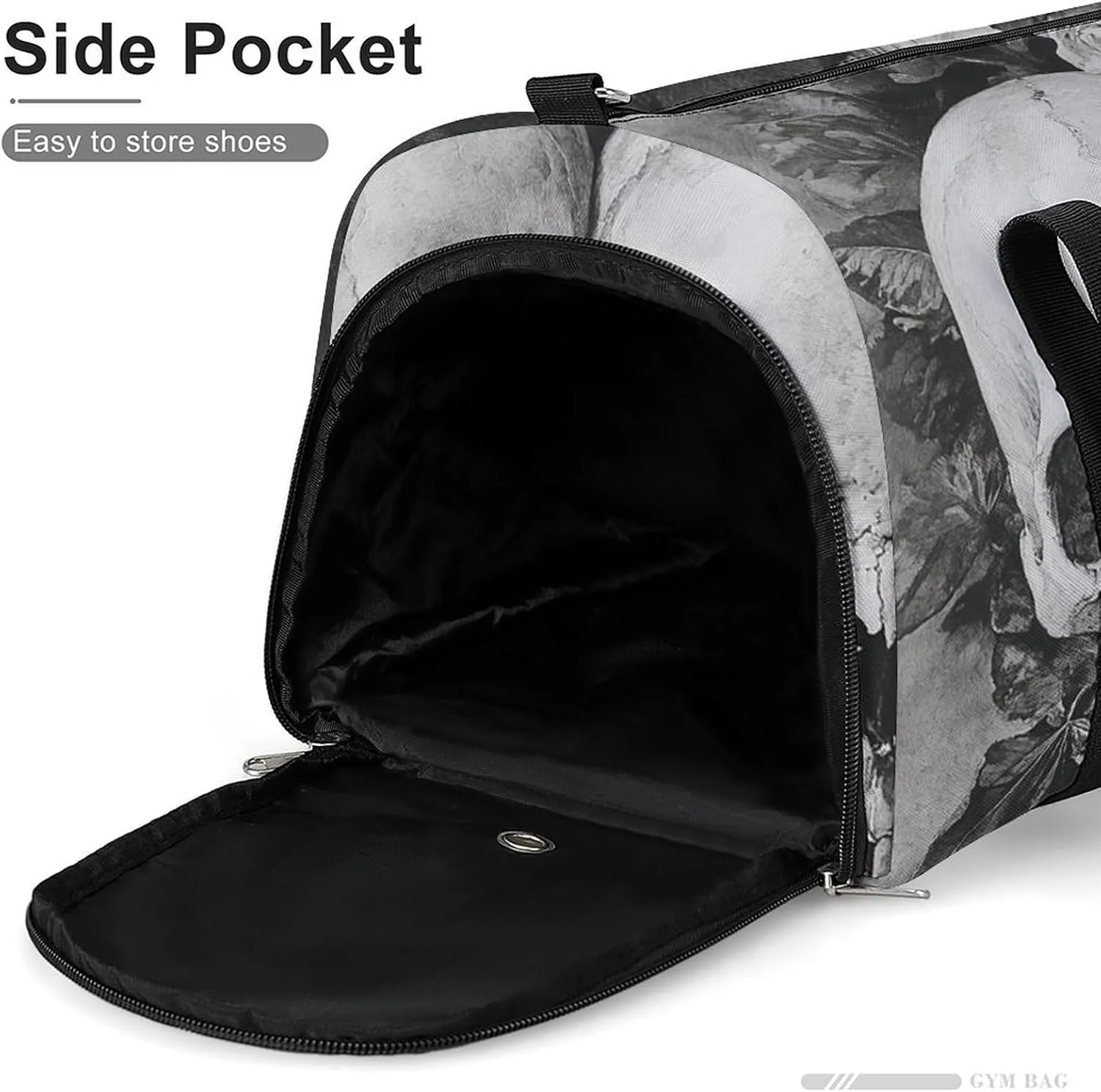 Gothic Style of Skulls with Flowers Fitness Large Gym Bag for Unisex with Shoe Compartment & Wet Pocket