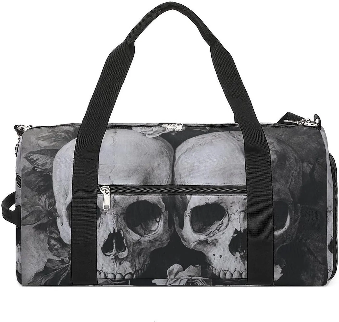 Gothic Style of Skulls with Flowers Fitness Large Gym Bag for Unisex with Shoe Compartment & Wet Pocket