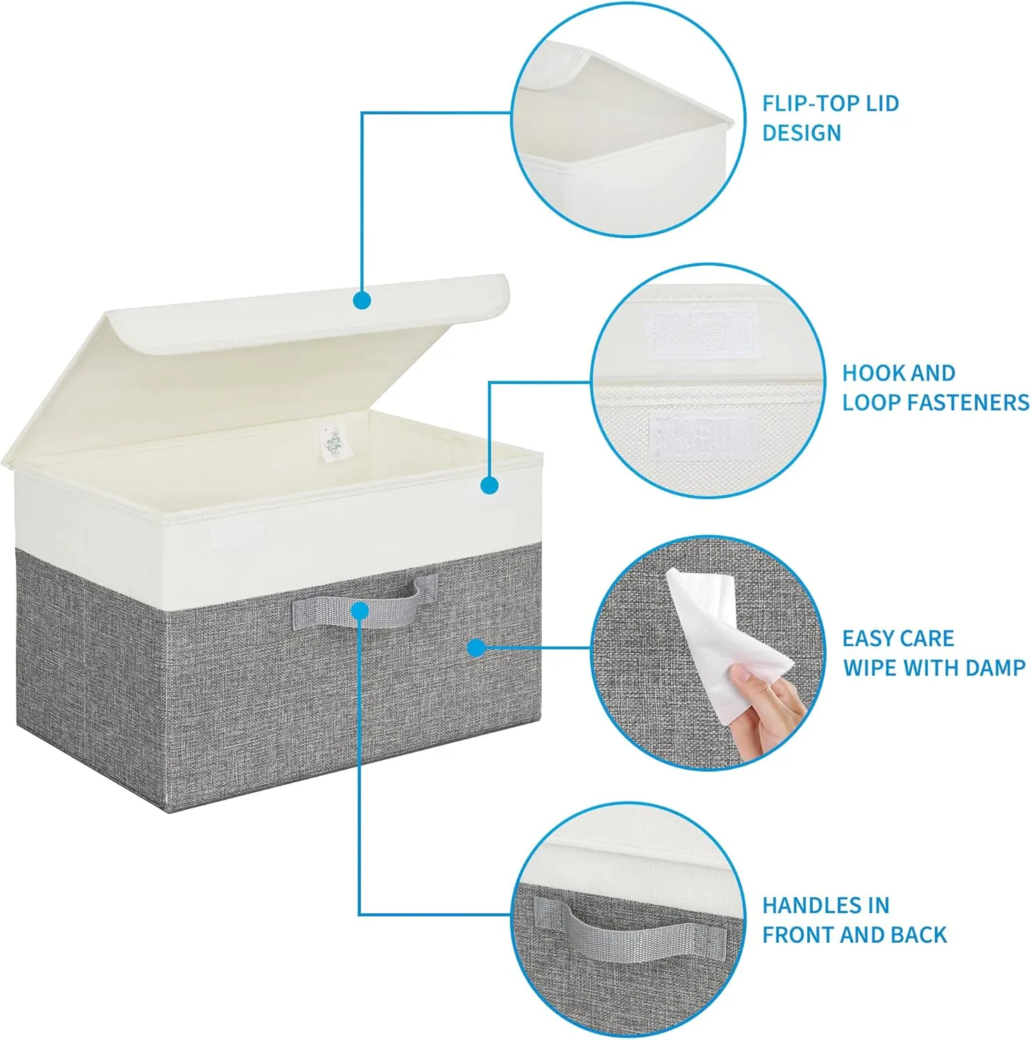 GRANNY SAYS Fabric Storage Boxes, Keepsake Box, Large Storage Bins with Lids, Closet Organizers, Toy Organizer, Storage Baskets for Shelves, White/Gray, 2-Pack