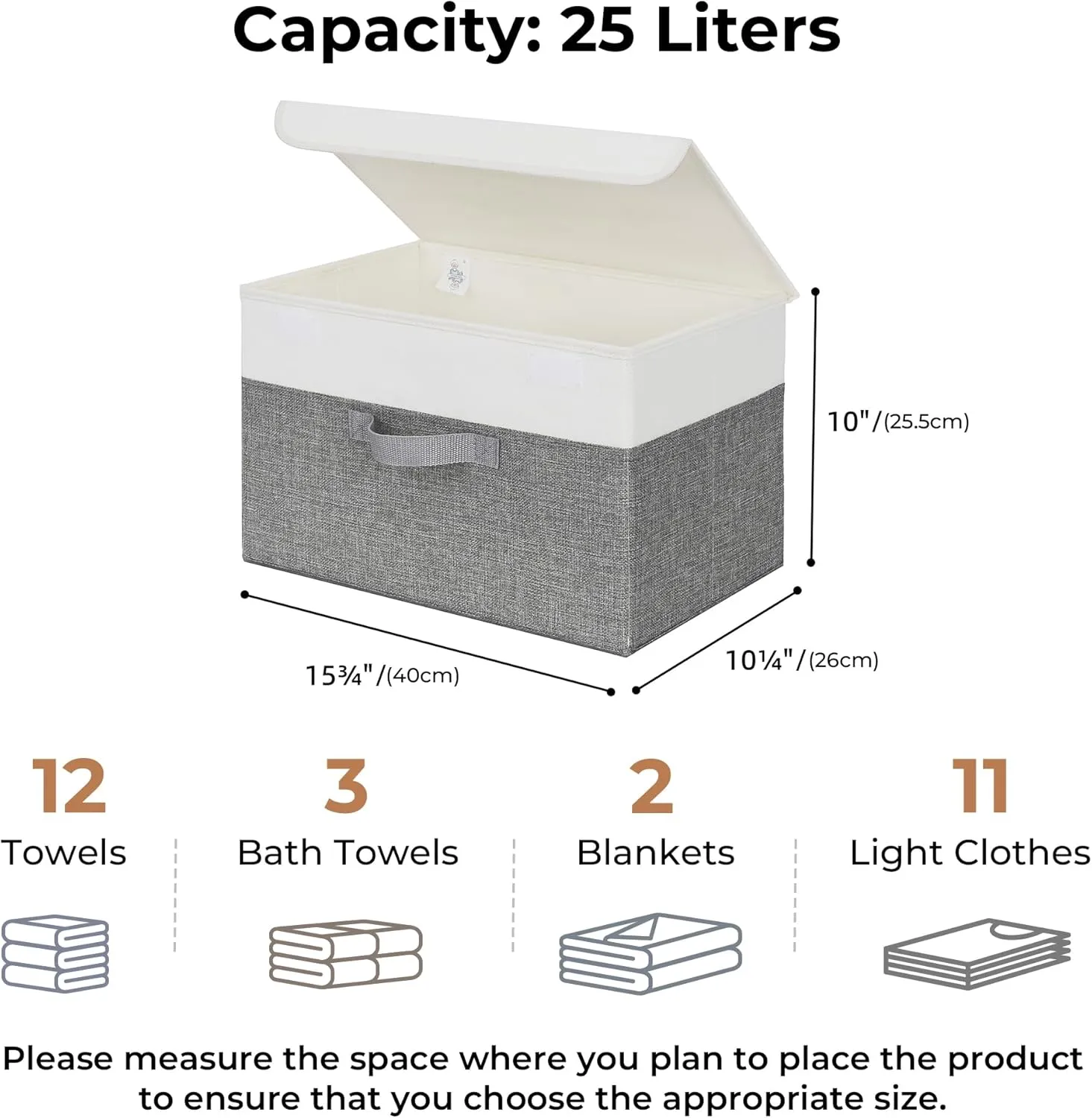 GRANNY SAYS Fabric Storage Boxes, Keepsake Box, Large Storage Bins with Lids, Closet Organizers, Toy Organizer, Storage Baskets for Shelves, White/Gray, 2-Pack