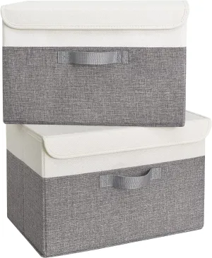 GRANNY SAYS Fabric Storage Boxes, Keepsake Box, Large Storage Bins with Lids, Closet Organizers, Toy Organizer, Storage Baskets for Shelves, White/Gray, 2-Pack