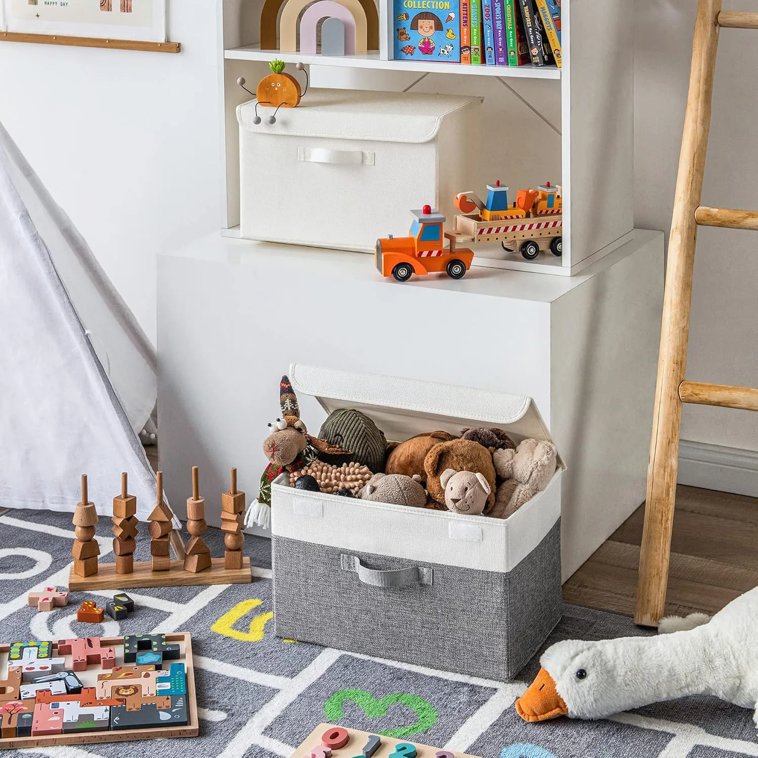 GRANNY SAYS Fabric Storage Boxes, Keepsake Box, Large Storage Bins with Lids, Closet Organizers, Toy Organizer, Storage Baskets for Shelves, White/Gray, 2-Pack