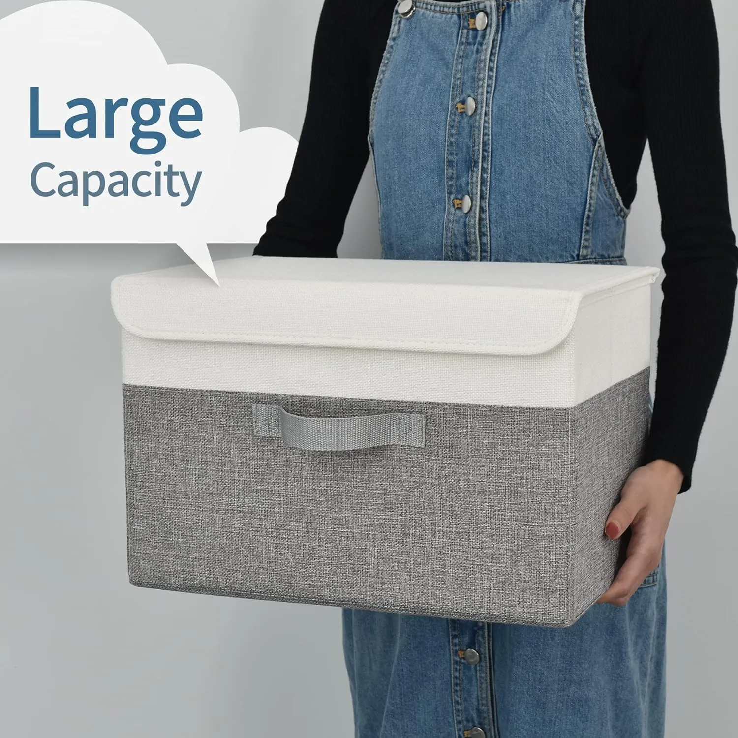 GRANNY SAYS Fabric Storage Boxes, Keepsake Box, Large Storage Bins with Lids, Closet Organizers, Toy Organizer, Storage Baskets for Shelves, White/Gray, 2-Pack