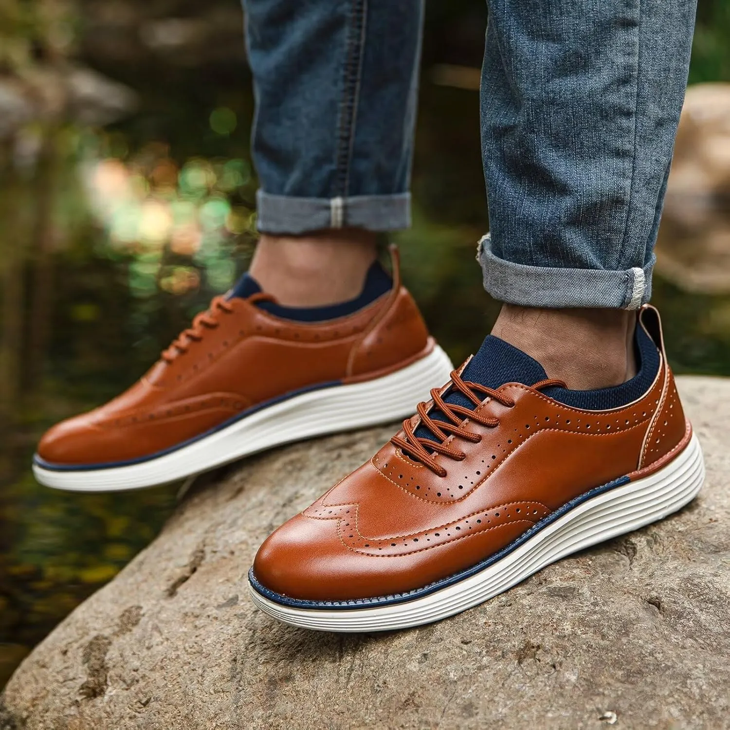 GUBARUN Men's Dress Sneakers Leather Oxfords Shoes Business Wingtip Casual Walking Shoes