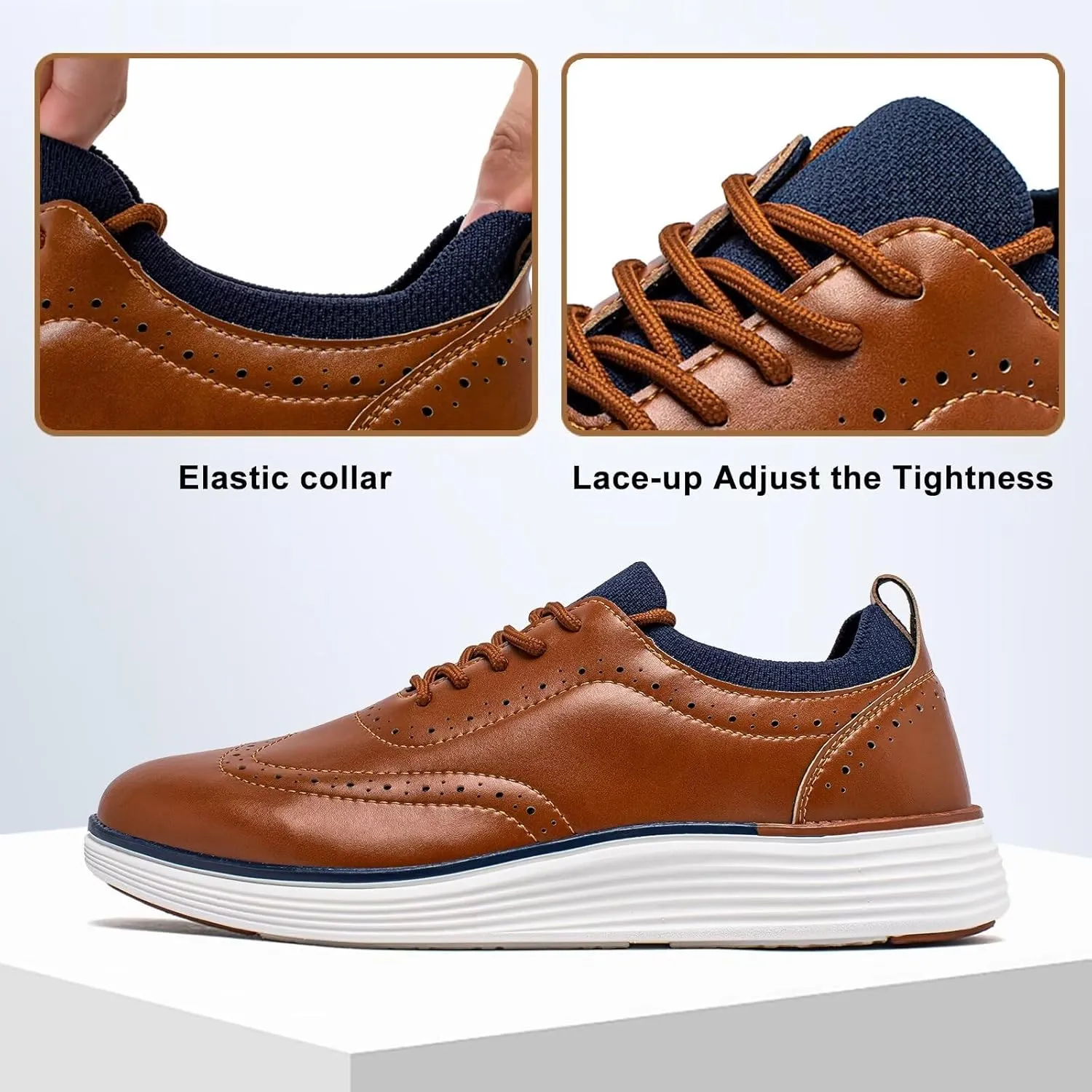 GUBARUN Men's Dress Sneakers Leather Oxfords Shoes Business Wingtip Casual Walking Shoes